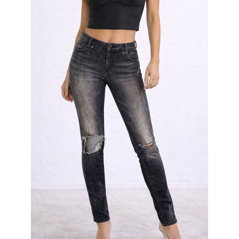 POLO RALPH LAUREN Tompkins Distressed Skinny Jean Dark Gray Sz 27‎